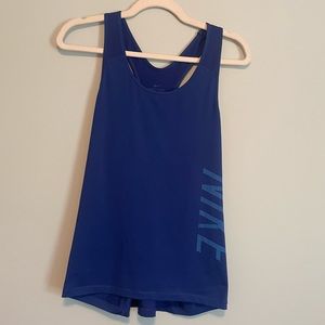 Nike Tank Top Shirt Women's L Sleeveless Graphic Logo Racerback Scoop Neck Blue